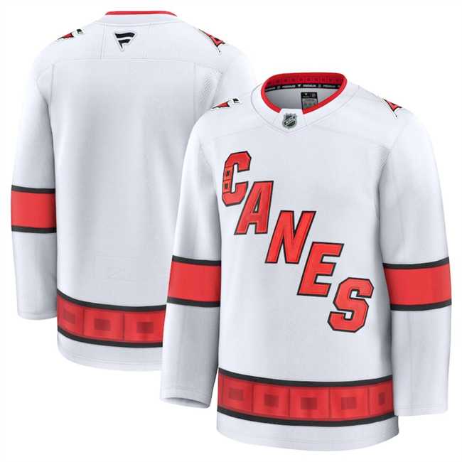 Men%27s Carolina Hurricanes Custom White 2024-25 Away Stitched Hockey Jersey